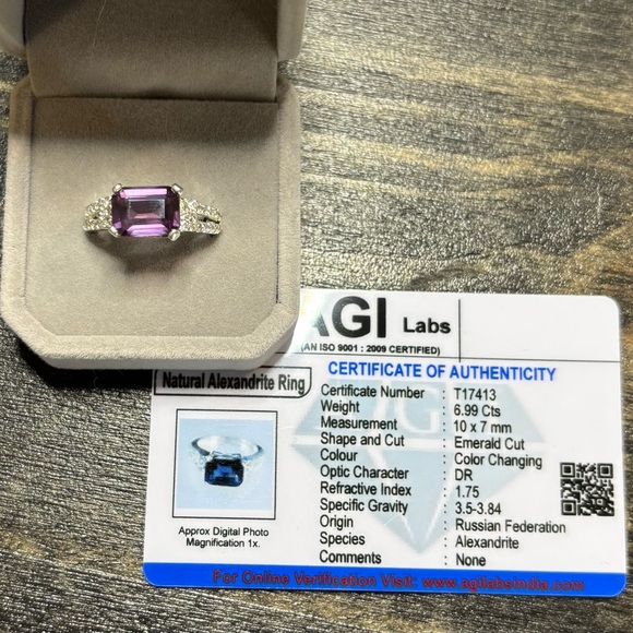 Natural Alexandrite 6.99ct AGI certified Ring Sz 9 in 925 Sterling Silver - Picture 5 of 13